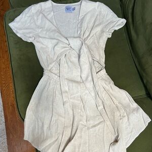 Princess Polly Beige Linen Front Tie Romper